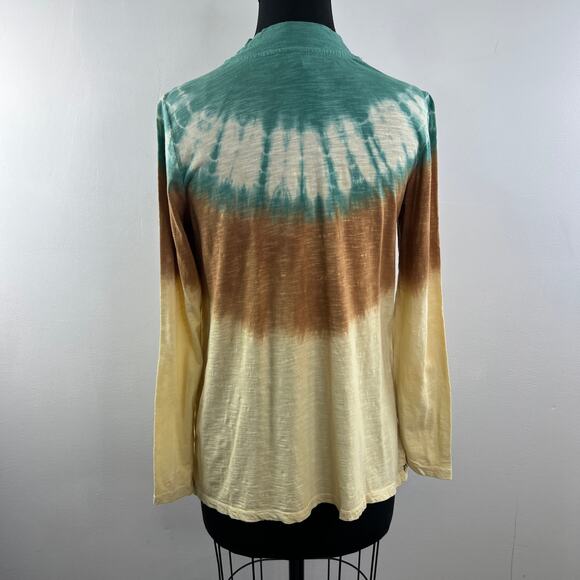 LOGO By Lori Goldstein Top Cotton Green Yellow Tie-Dye Mock Neck Size X-Small XS - Picture 6 of 10